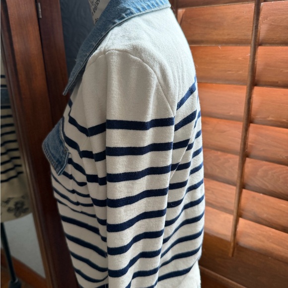 NWOT LOFT Blue and White Denim-Trim Cardigan - Picture 11 of 13